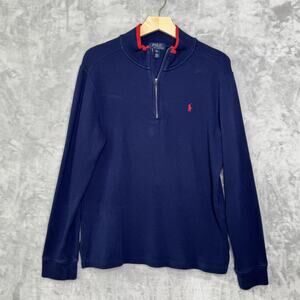 Polo Ralph Lauren Sweater Youth XL 18-20 Navy Quarter Zip Mock Neck Cotton